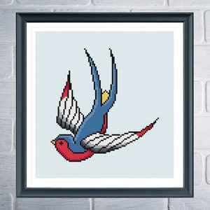 Amerikanische Traditionelle Schwalbe - Tattoo Kreuzstichmuster - Digitaler Download PDF