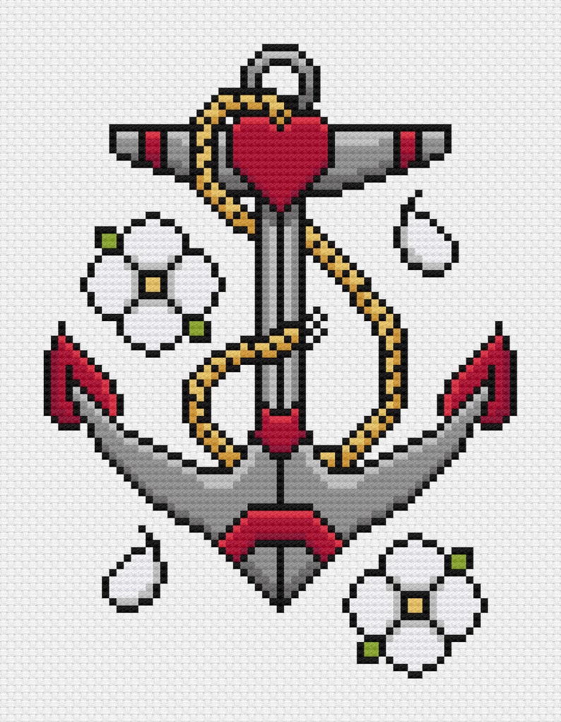 American Traditional Anchor Tattoo Cross Stitch Pattern - Etsy