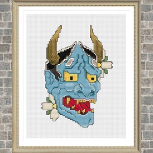 Japanese Hannya Mask - Tattoo Cross Stitch Pattern - Digital Download PDF