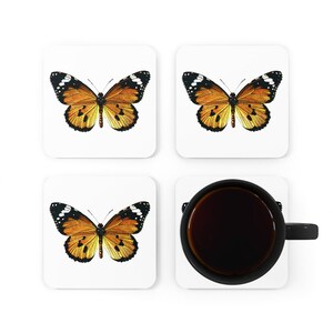 Butterfly Cocktails Coaster Set of Four, corkwood, grandmillennial home decor, retro glam bar cart accessory, new apartment gift