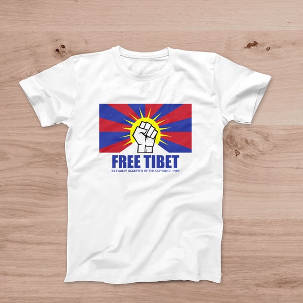 Free Tibet Flag Buddha Buddhism Buddhist Short-Sleeve T-Shirt, Dhali llama, Protest, Human Rights