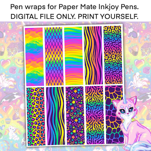 Pen wraps- ready to print and cut, 90s colorful theme
