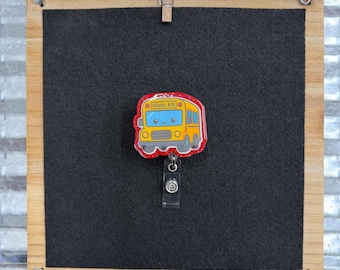 School Bus Badge Reel, Teacher ID Holder, Bus Driver Gift, School Staff Retractable Badge Clip, Back to School Accessory