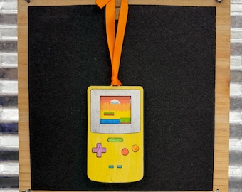 Handmade Retro Handheld Game Ornament, Tetris-Inspired Christmas Decor (3.25" Laser Cut)