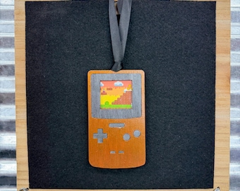 Handmade Retro Handheld Game Ornament, Tetris-Inspired Christmas Decor (3.25" Laser Cut)