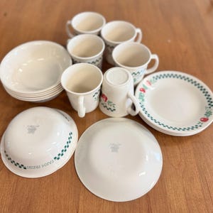 Corelle Vintage Farm Fresh Bread & Butter Plates, Soup Bowls, And Mugs 6 Each, 18 pieces in total