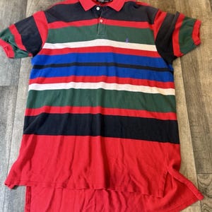 Vintage Polo Ralph Lauren Polo Shirt Mens Large XL Colorful Stripes Cotton USA