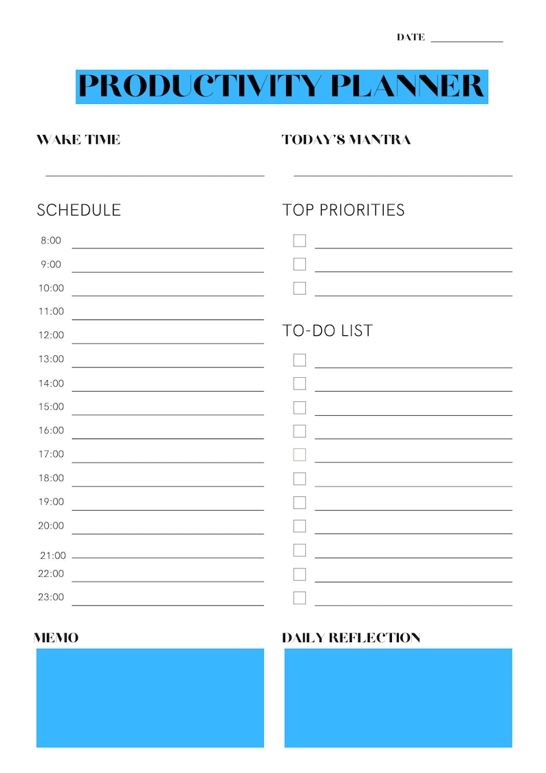 Productivity Daily Planner Printable - Etsy