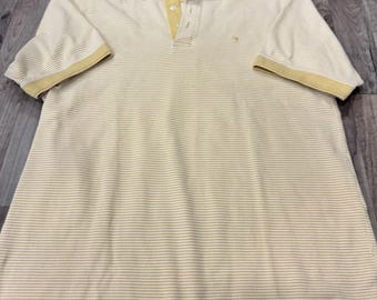 Duck Head Polo Shirt 90s Vintage Yellow and White Striped Size Large Men's