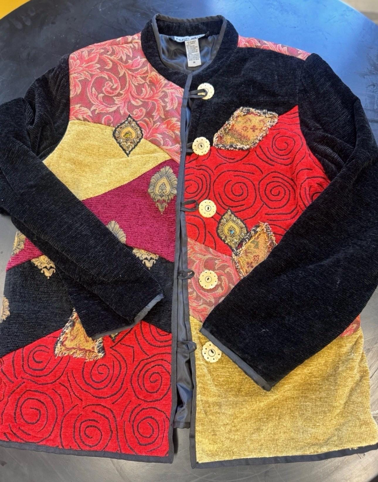 美品 VINTAGE Indigo Moon ゴブラン ノーカラージャケット L 美品 VINTAGE Indigo Moon ゴブラン ノーカラージャケット L