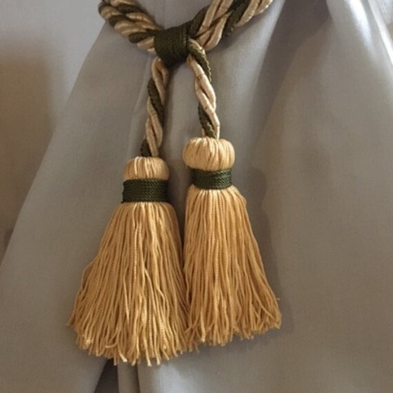 Une Fabuleuse Paire de Cravates Rideau Soie Vintage Français Dans Des Couleurs Naturelles Subtilemen