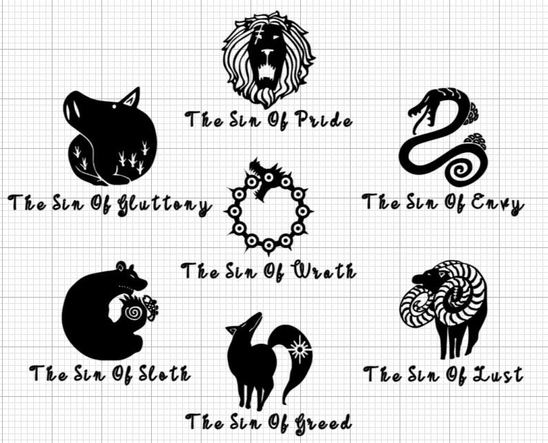 Seven Deadly Sins Symbols Tattoo SVG File Png Jpg Dxf Easy 