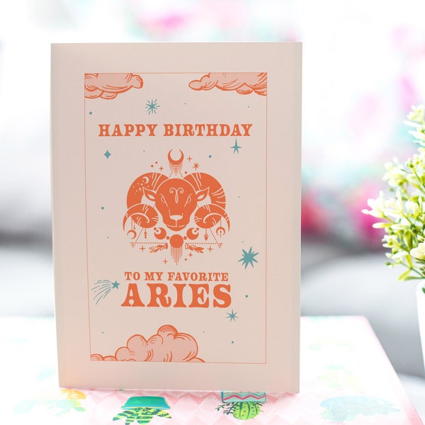 Aries Birthday Card Aries Retro Zodiac Sign Custom Card Happy Birthday Card My Favorite Aries Zodiac Sign Card Friend Birthday Card