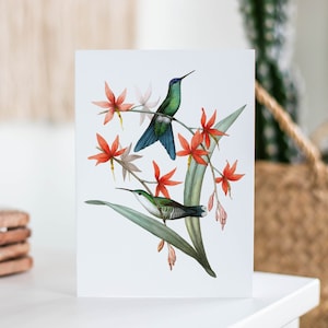 Conjunto de 10 cartões de beija-flores de ninfa de touca violeta, presente para amantes de beija-flores, cartão pensando em você, agradecimentos de casamento A7 (QTD 10)