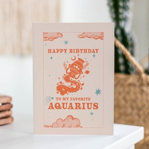 Carte d'anniversaire Verseau, signe du zodiaque rétro, carte personnalisée, carte de joyeux anniversaire, carte de mon signe astrologique Verseau préféré, carte d'anniversaire d'un ami