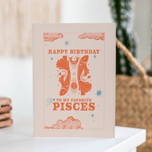 Cartão de aniversário de Peixes Peixes Retro Signo do Zodíaco Cartão personalizado Cartão de feliz aniversário Meu favorito Peixes Cartão do Signo do Zodíaco Cartão de aniversário de amigo 4x6"