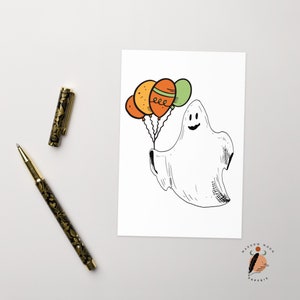 Halloween Ghost Birthday BalloonsCard, Goth Birthday Card, Witchy Stationery, Gothic Stationery, October Birthday Card