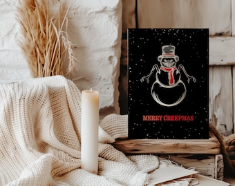 Merry Creepmas Horror Christmas Card Creepy Snowman Holiday Card Halloween Christmas Goth Single Christmas Card