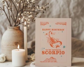 Scorpio Birthday Card Scorpio Retro Zodiac Sign Custom Card Happy Birthday Card My Favorite Scorpio Zodiac Sign Card Friend Birthday Card