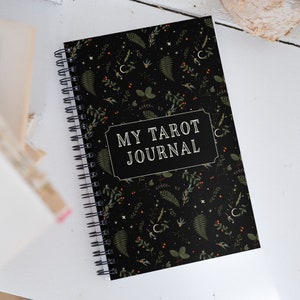 Gothic Tarot Journal with Dark Aesthetic Botanical Design - Grimoire Mindfulness Notebook, Gift for Tarot Readers, Celestial Witchy Notebook