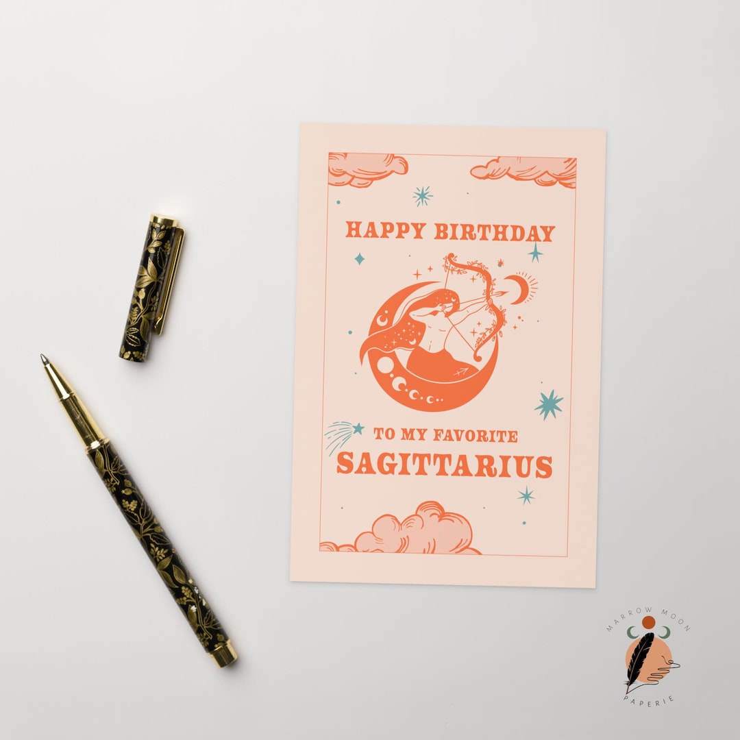 Sagittarius Birthday Card Retro Zodiac Sign Custom Card Happy Birthday