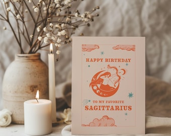 Sagittarius Birthday Card Retro Zodiac Sign Custom Card Happy Birthday Card My Favorite Sagittarius Zodiac Sign Card Friend Birthday Card