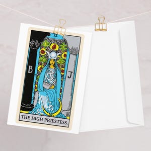 Cartão de tarô da alta sacerdotisa, cartão de aniversário gótico, presente de bruxa para amantes de tarô, fada escura, cartão único