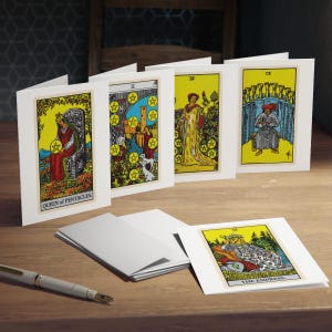 Pacote de cartões de notas em branco de papelaria Abundance Tarot Goth - presente de bruxa para amantes de tarô, notas de manifestação de Fairycore da Dark Academia (pacote de 5)