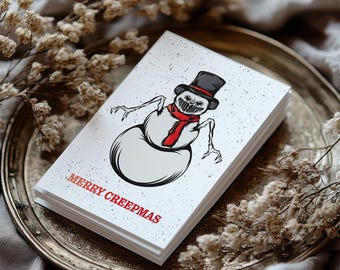 Merry Creepmas Horror Christmas Cards Set of 10, Creepy Snowman Holiday Cards, Halloween Christmas, Goth Christmas Cards A2 (QTY 10)