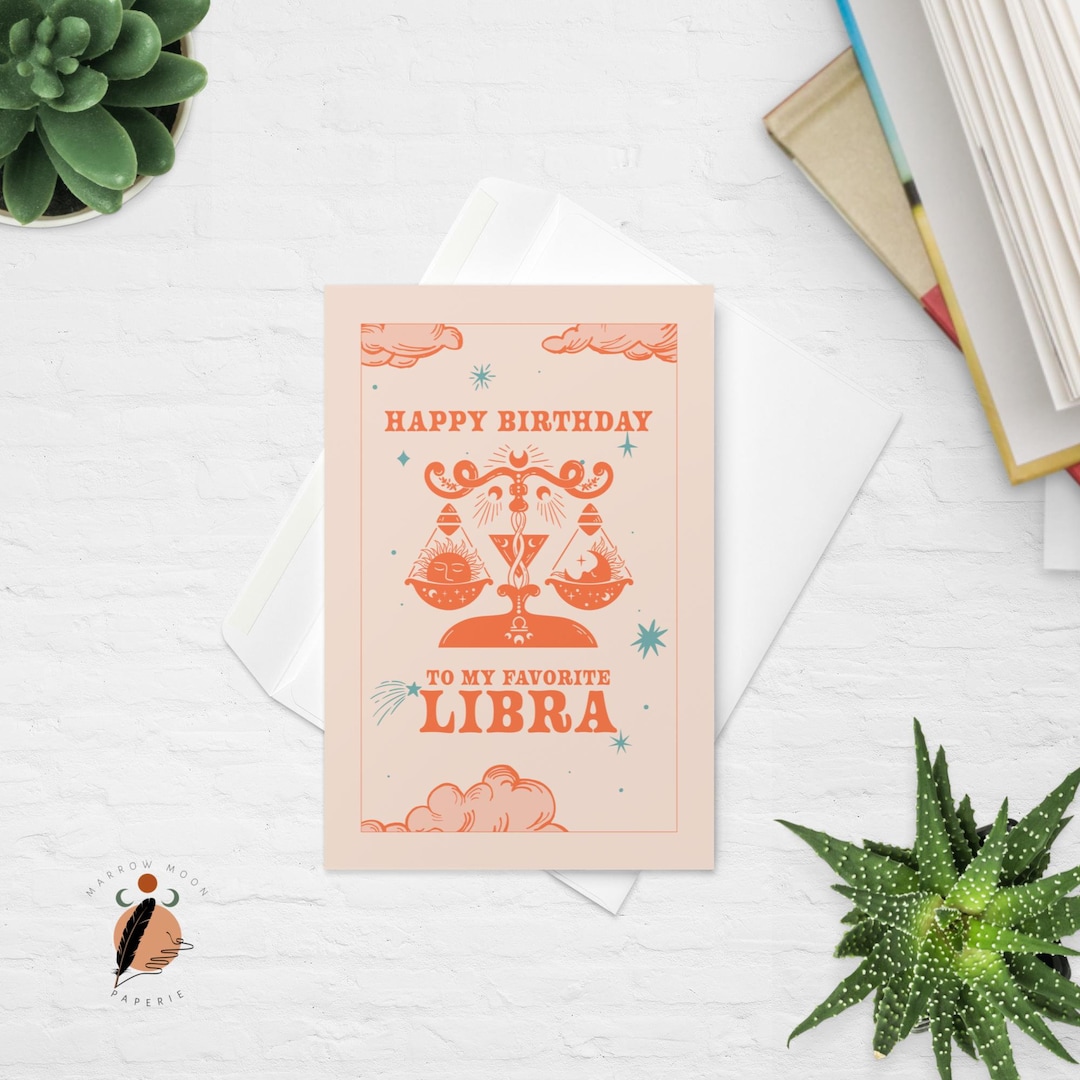 Libra Birthday Card Libra Retro Zodiac Sign Custom Card Happy Birthday