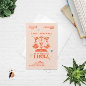 Cartão de aniversário de libra, retrô, signo do zodíaco, cartão personalizado, cartão de feliz aniversário, meu favorito, libra, signo do zodíaco, cartão de aniversário de amigo, 4x6"