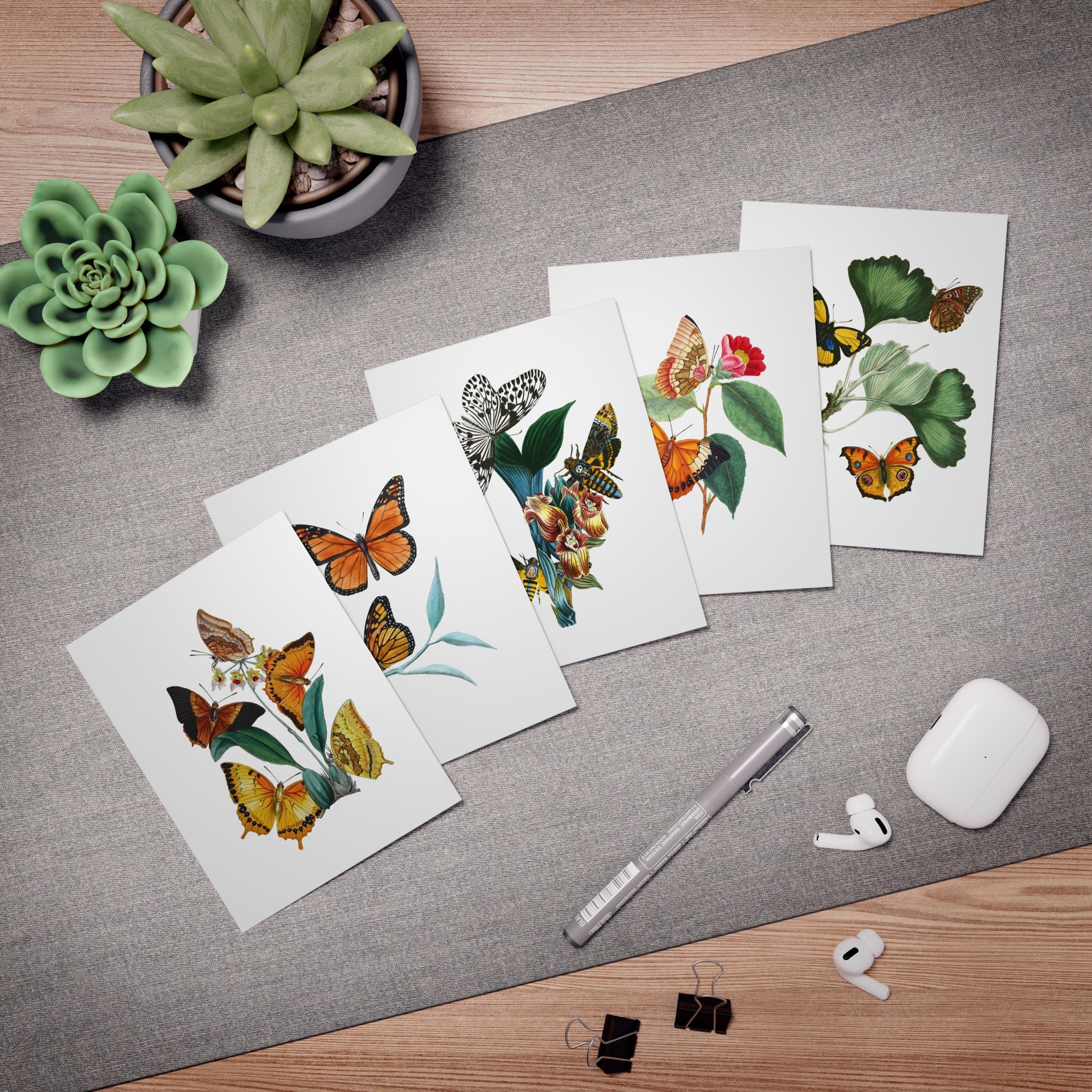 Set of 5 Vintage Butterfly Note Cards with Envelopes | Colorful Blank Stationery Featuring Butterflies and Moths | Paper Goods, Eco-Friendly