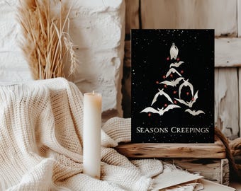 Jahreszeiten Creepings Horror Weihnachtskarte Fledermaus Baum Urlaubskarte Halloween Weihnachten Goth Single Weihnachtskarte