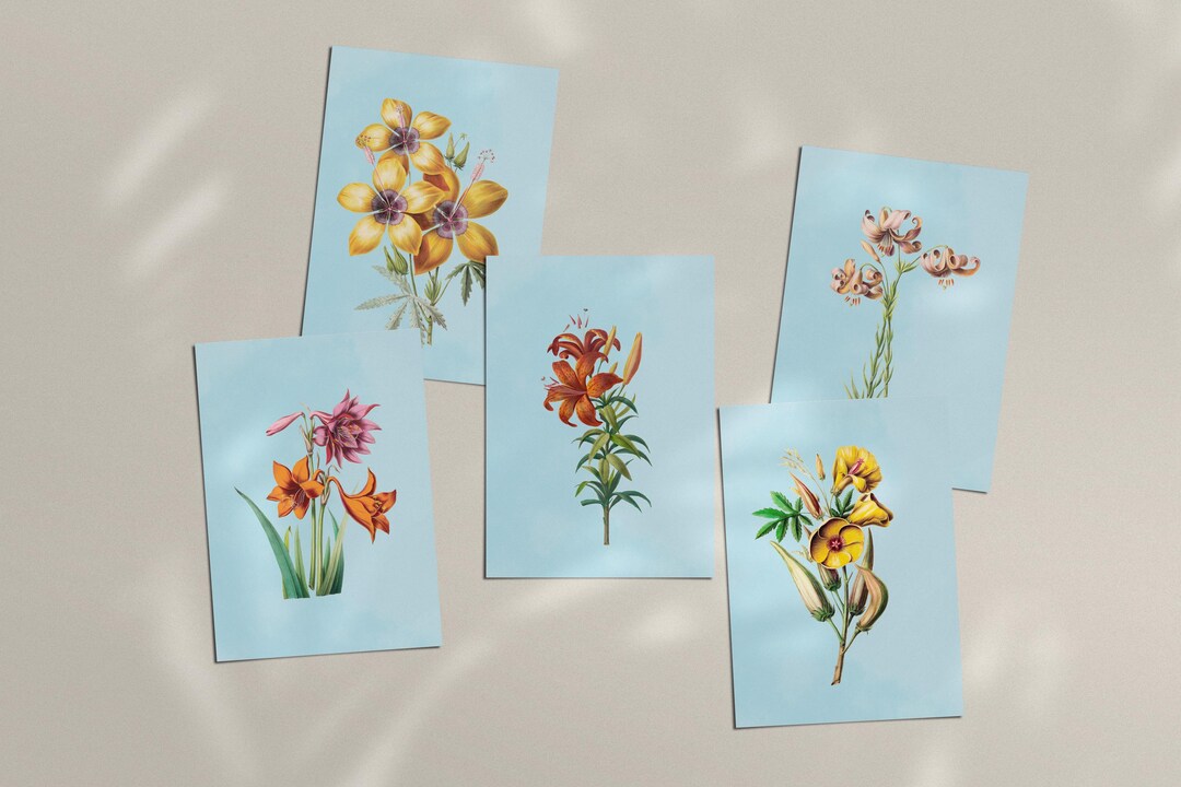Golden Field Study Botanical Cards | Vintage Floral Stationery Set (5 ...
