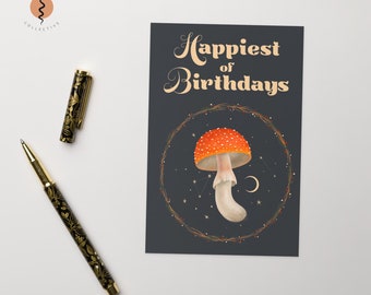Happiest of Birthdays Mushroom Magic Card, Goth Birthday Card, Witchy Stationery, Gothic Stationery, Funny Birthday Card