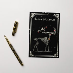 Deer Skeleton Christmas Card Creepy Holiday Card Horror Christmas Goth Single Christmas Card