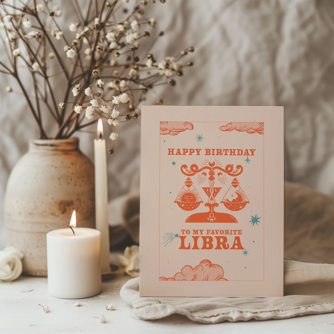 Libra Retro Libra Birthday Card Libra Retro Zodiac Sign Custom Card Happy Birthday ...