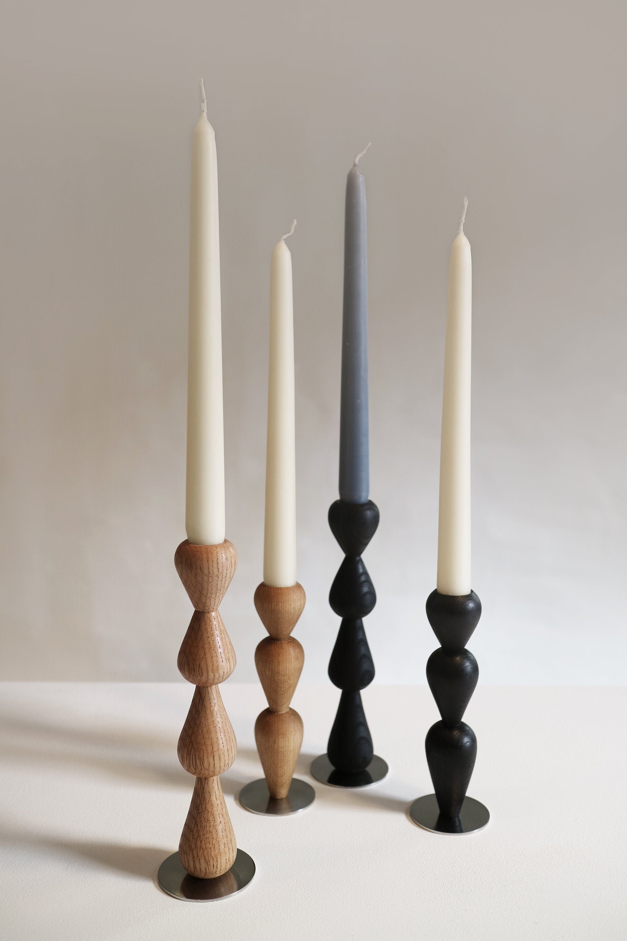 Black Wooden Taper Candle Holder Ripple Black Etsy
