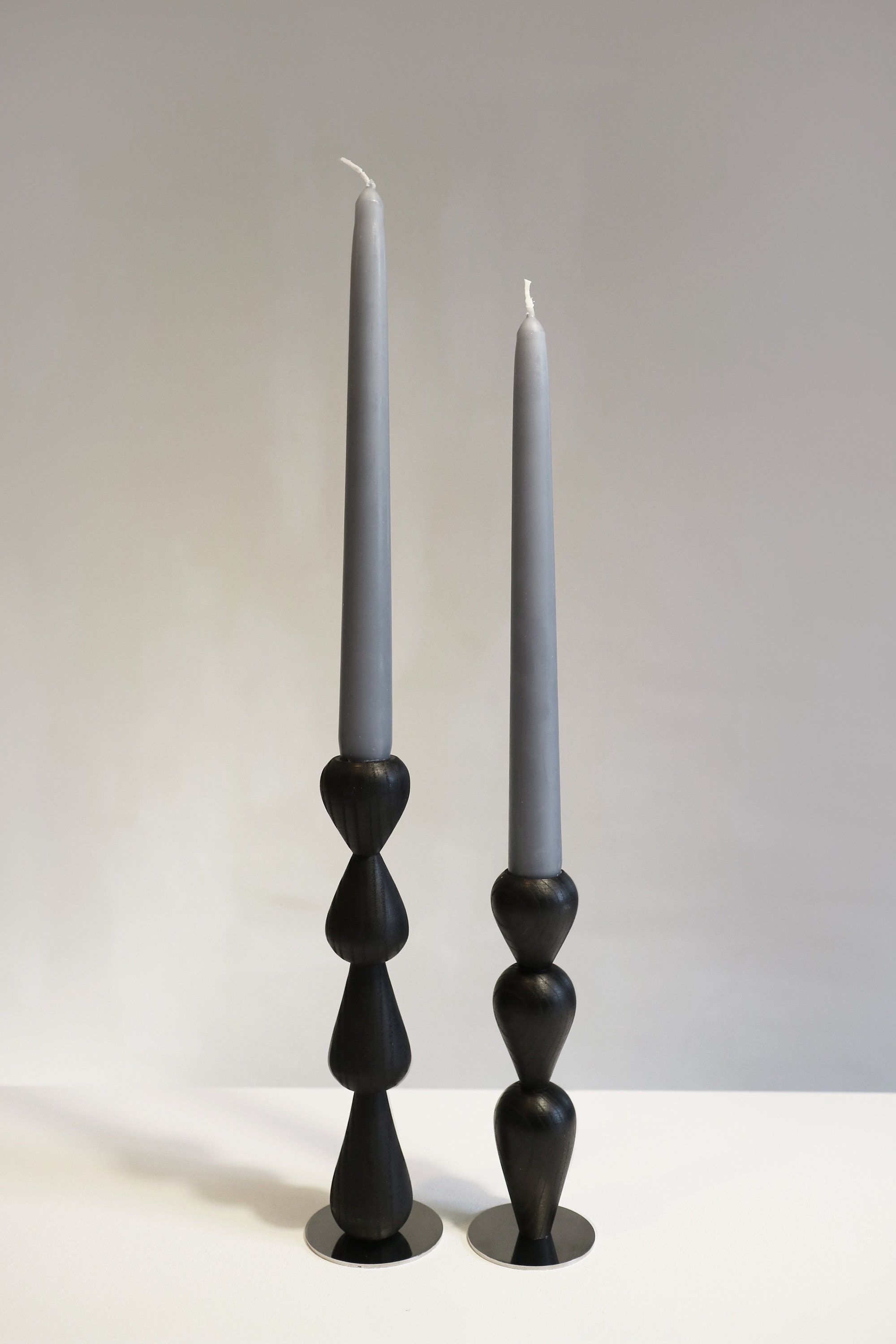 Black Wooden Taper Candle Holder Ripple Black Etsy