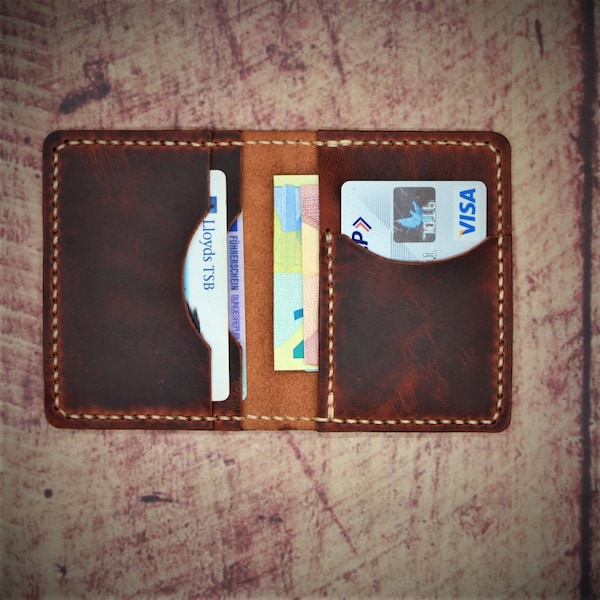 Kreditkartenetui Personalisiert mit Individueller Gravur, Leder Bifold Portemonnaie, Echtes Leder, Cognac-Braun, Minimalistisches Geldbeutel