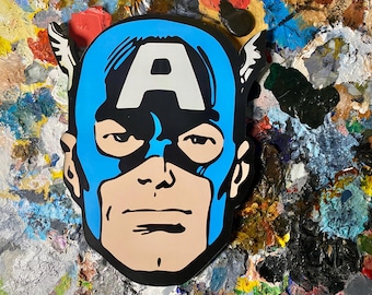 Captain America Face Wooden Comic Corner Art