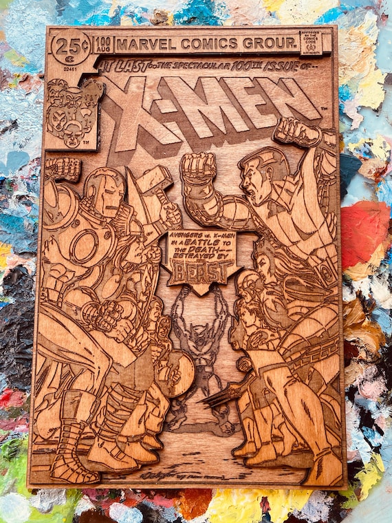 MARVEL　アメコミ　木製パネル　アメリカ直輸入 Marvel X-men Vs Avengers Wooden Comic - Etsy