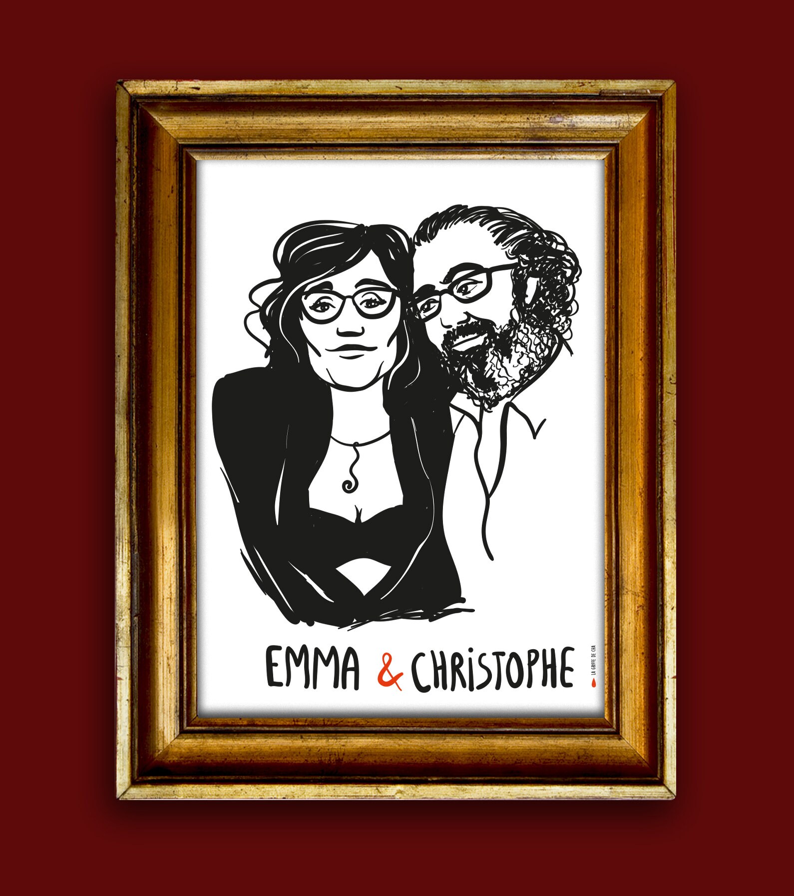 Portrait Duo Illustré/Cadeau Unique Anniversaire Mariage Fiançaille Couple Saint-Valentin Amis Burea