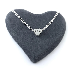 Tiny Angel Number Heart Necklace, 925 Sterling Silver Necklace, Gold Angel Number Necklace, 888, 444, 222, 777, 999, 111, 333, 555, 666