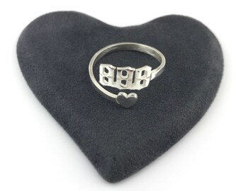 Anillo de plata de ley con número de ángel: joyería de corazón personalizada