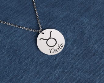 925 Sterling Silver Zodiac Necklace, Taurus Necklace, Astrology Necklace, Personalized Taurus Necklace, Birthday Gift, Christmas Gifts