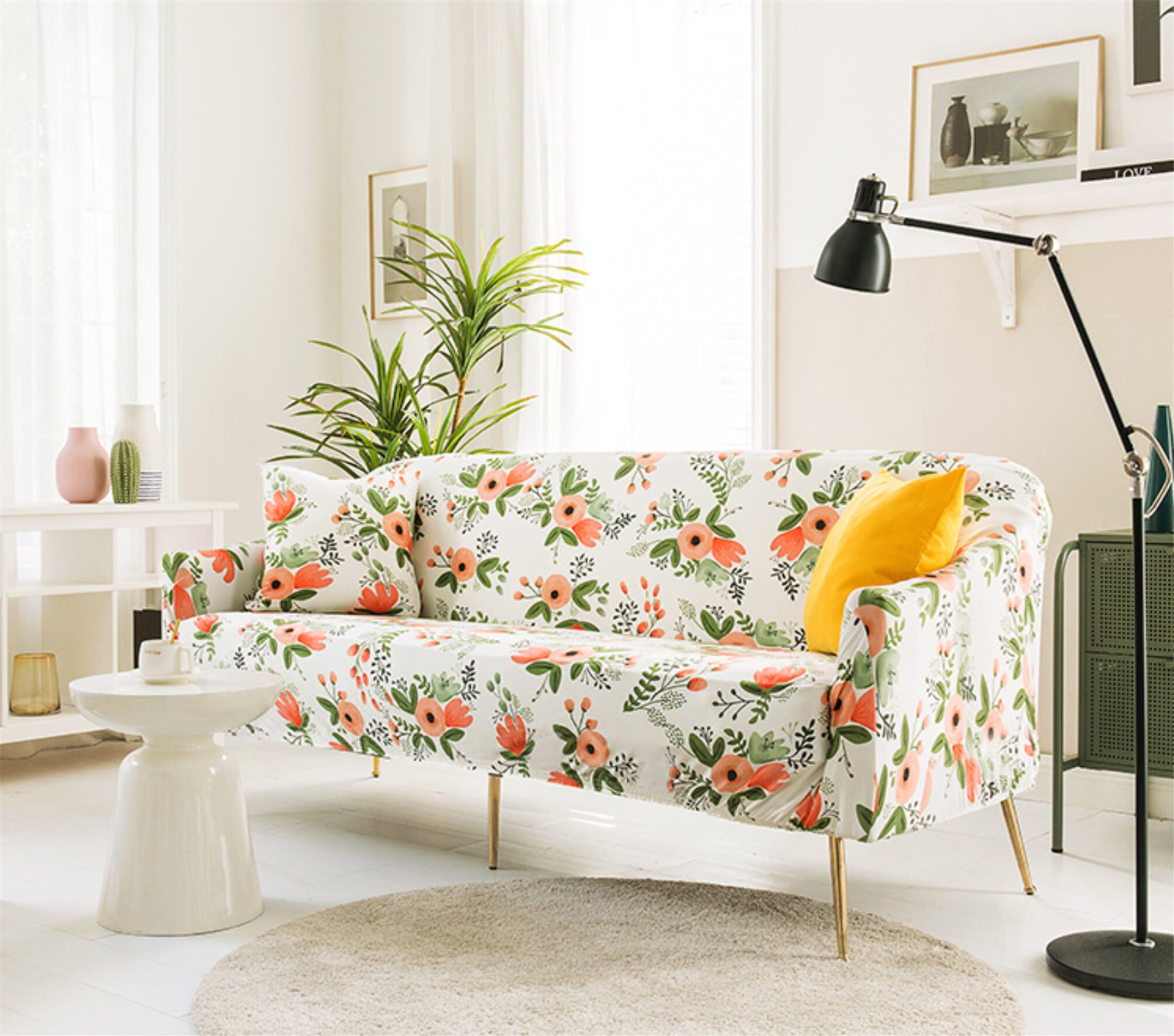 Stretch Slipcover for Sofa Flower Sofa Coveringsofa Cover Etsy UK