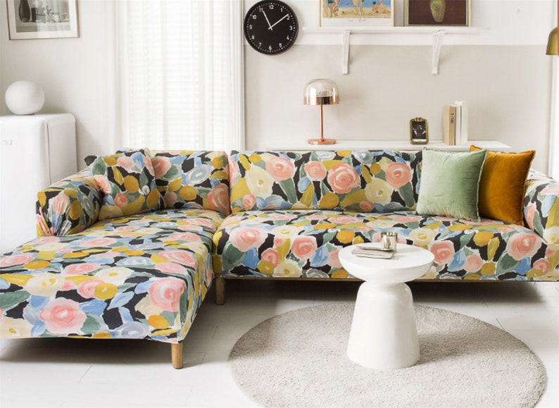 Sofa Cover Stretchflower Sofa Cover 2 Seat Floral Sofa Etsy