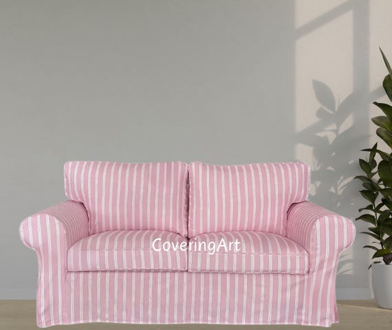 IKEA EKTORP ソファカバー – ピーチピンクストライプ柄 2人掛けまたは3