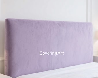 Lilac Velvet Headboard Cover, Stretch Bed Protector